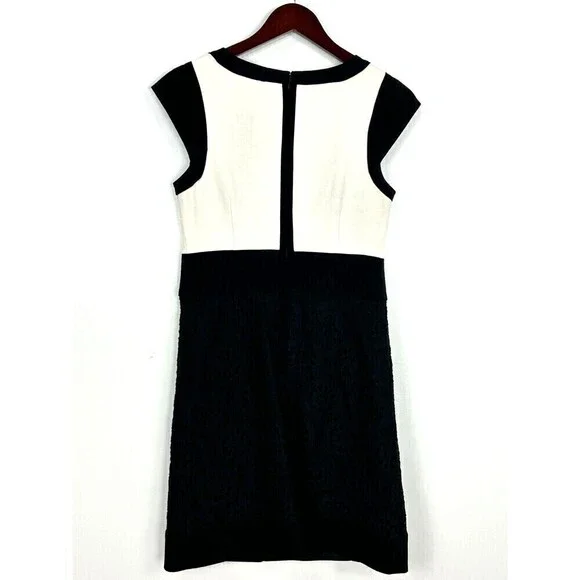 Laundry by Shelli Segal Sz 6 Black White Colorblock Lace Sheath Career Dress N4 - Picture 3 of 12